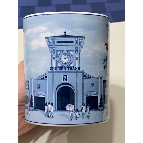 Minh Long Porcelain Blue Coffee Mug Ben Thanh Market Vietnam 12 Oz. - Picture 6 of 11